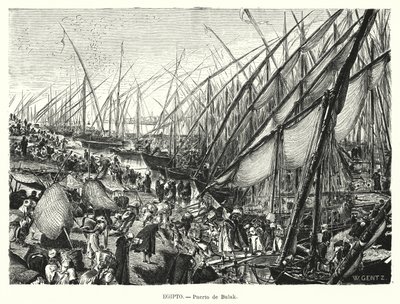 エジプト、カイロ、ブラクのナイル川の波止場（リトグラフ 作： Karl Wilhelm Gentz