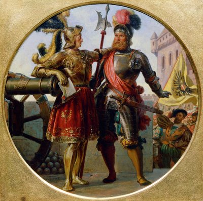 マクシミリアン1世皇帝とゲオルクフォンフルンスベルク、1868年 作： Karl von Blaas