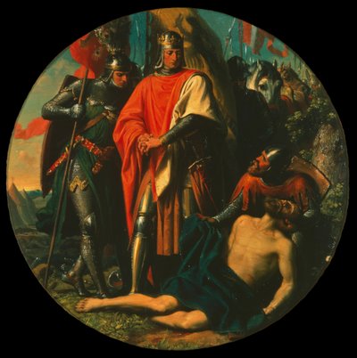 オットーカルに勝利して戦場に立つルドルフ1世（1278年、1868年頃）。 作： Karl von Blaas
