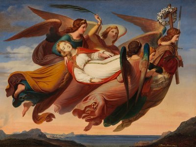 アレクサンドリアの聖カタリナの遺体のシナイへの奇跡的な翻訳、1843年。 作： Karl von Blaas