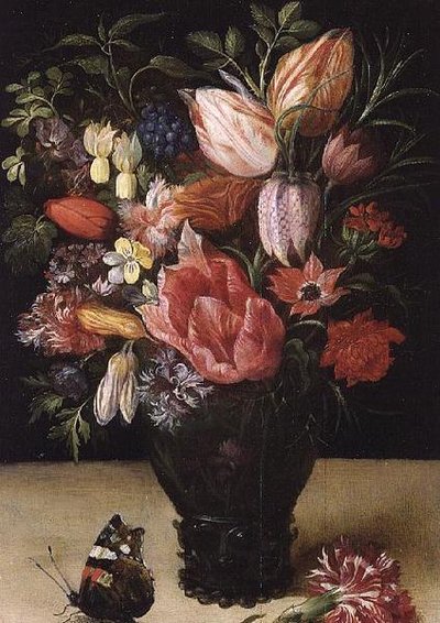 花の静物、1620-21（銅に油彩） 作： Kasper or Gaspar van den Hoecke
