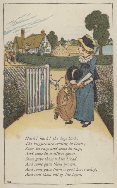 ハーク！ハーク！犬は吠える（カラーリトグラフ 作： Kate (after) Greenaway