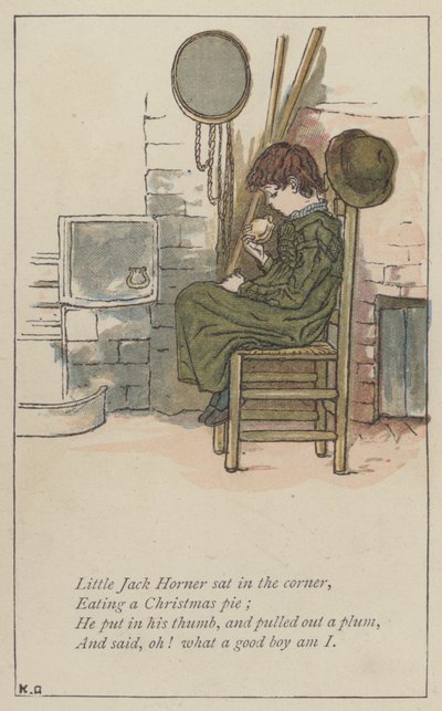 隅に座るリトル・ジャック・ホーナー（カラーリトグラフ 作： Kate (after) Greenaway