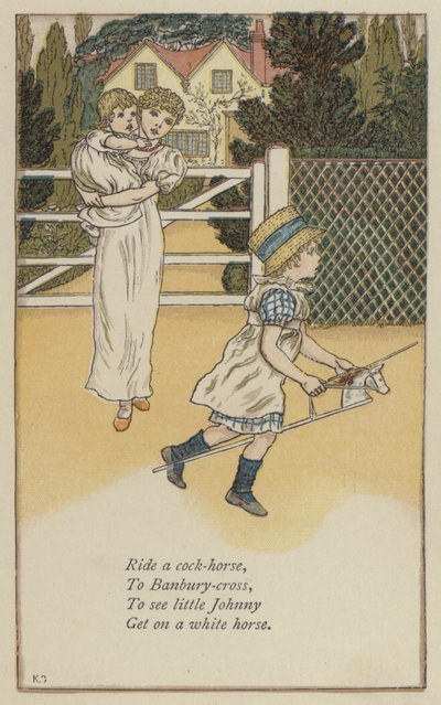 コックホースに乗る（カラーリトグラフ 作： Kate (after) Greenaway