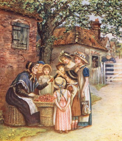 チェリー・ウーマン（カラーリトグラフ） 作： Kate (after) Greenaway