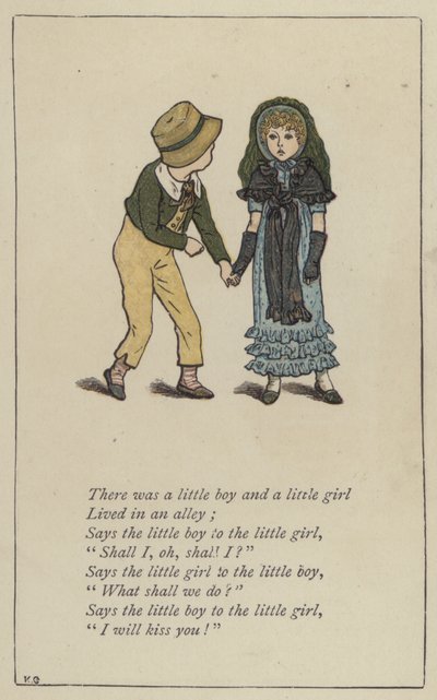 小さな男の子と小さな女の子がいた（カラーリトグラフ 作： Kate (after) Greenaway