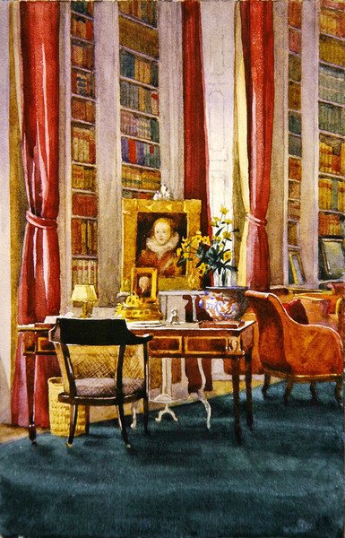 ノーサンプトンシャー、アルソープの図書館、1890年頃（水彩・紙） 作： Kate Barnard