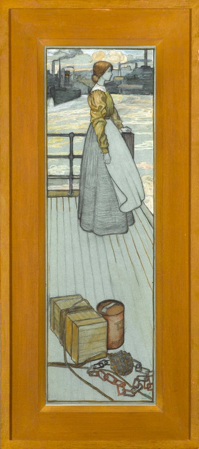 ダートマスフェリーを待っている、1910年頃（青い紙にチョーク） 作： Kate Blackmore