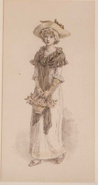 薔薇のバスケット」（鉛筆、水彩 作： Kate Greenaway