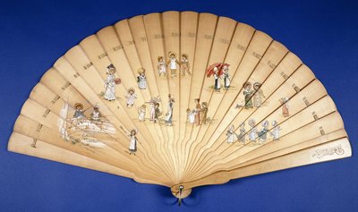 さまざまな目的で子供たちのグループと一緒に色で塗られた大きな木製のブリーズファン、 作： Kate Greenaway