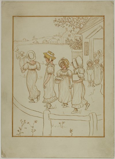 車道を行く女の子 作： Kate Greenaway