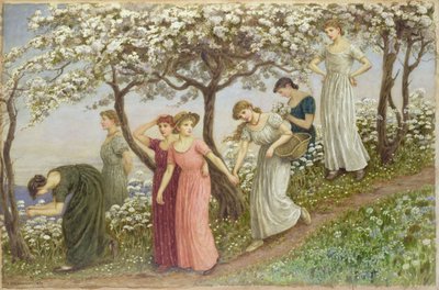 白い花を通して、1891（wc） 作： Kate Greenaway