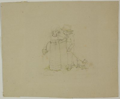 2 人の子供と犬 作： Kate Greenaway