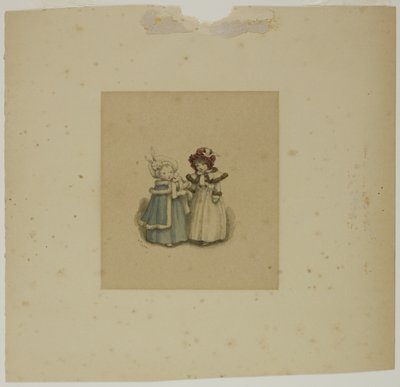 毛皮で飾られたコートを着た二人の少女 作： Kate Greenaway