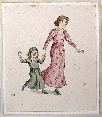 パーティードレスを着た2人の少女（水彩・紙） 作： Kate Greenaway