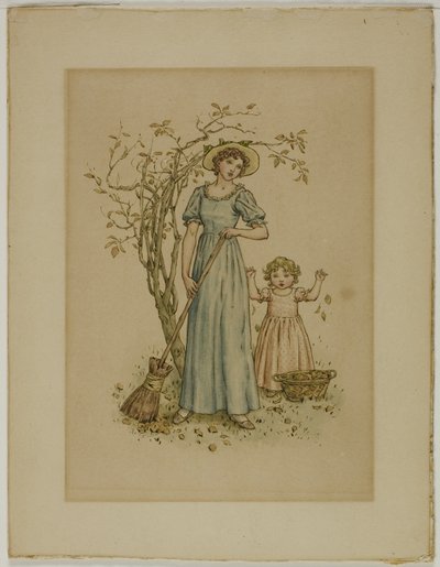 ほうきを持つ女と小さな女の子 作： Kate Greenaway