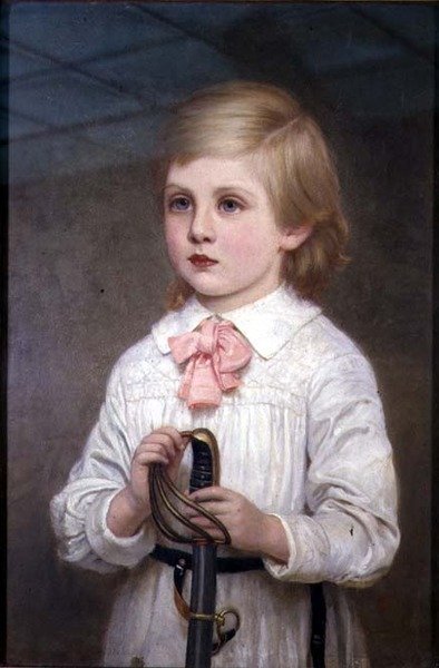 子供の頃のサー・ガイ・コリン・キャンベル少佐（4th Bt）の半身像（サイン入り 作： Kate Perugini
