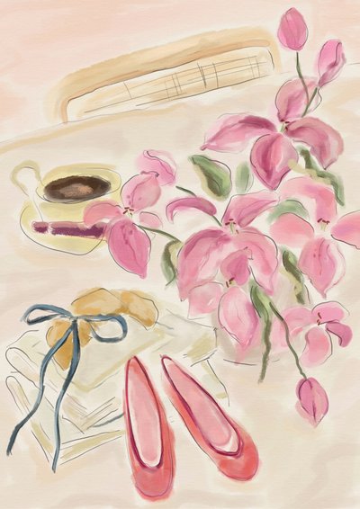 バレリーナを描いた静物水彩画 作： 
