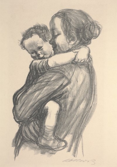 母の首に腕を回す少年 作： Käthe Kollwitz