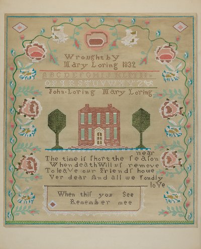 サンプラー、c。 1937年。 作： Katherine Hastings