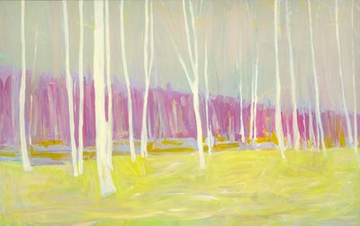 ピンクとイエローの森、2021年（キャンバスにアクリル画） 作： Katie Ré Scheidt
