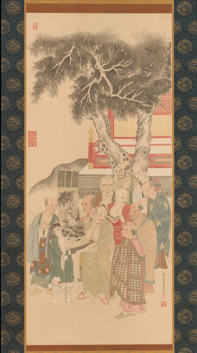 白衣観音図を吟味する十羅漢 寛政4年（1792）。 作： Kato Nobukiyo
