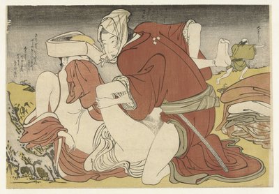 強盗は若い旅行者を圧倒します 作： Katsukawa Shuncho (attributed to)