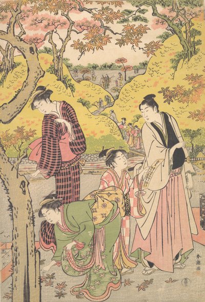 ピクニック・パーティーに参加する若い男性、2人の若い女性、1人の少女 1789年頃 作： Katsukawa Shuncho
