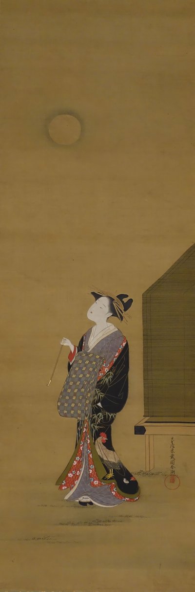 月を見る美女 18世紀 作： Katsukawa Shuncho