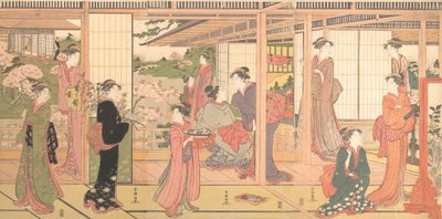 庭園に面した邸宅、1786年頃 作： Katsukawa Shuncho