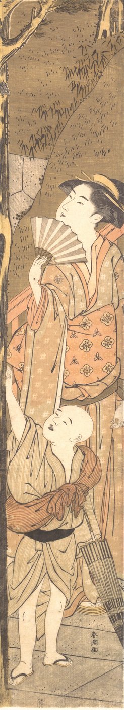 女性と小さな男の子 18世紀後半～19世紀前半 作： Katsukawa Shuncho