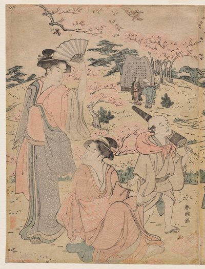 飛鳥山桜を見る女たち 作： Katsukawa Shuncho