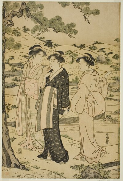稲荷神社に参拝する女性 作： Katsukawa Shuncho