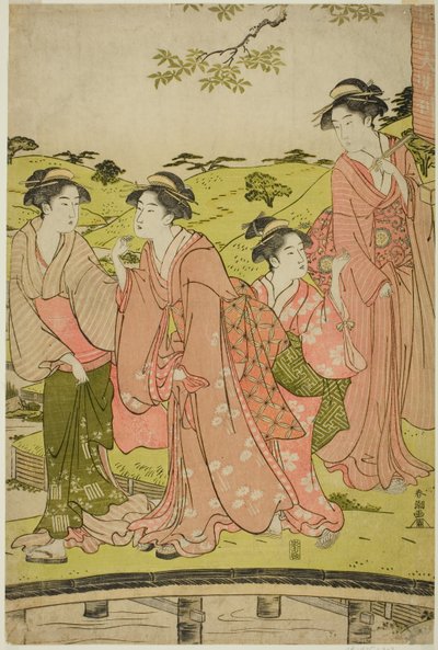 稲荷神社に参拝する女性 作： Katsukawa Shuncho