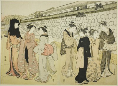 お堀を歩く女性たち 作： Katsukawa Shuncho
