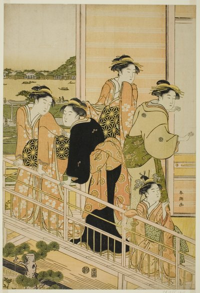 吉原茶屋のバルコニーの女性 作： Katsukawa Shuncho