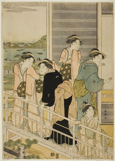 吉原茶屋のバルコニーの女性 作： Katsukawa Shuncho