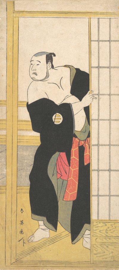 緑の着物を着た太った男としての浅尾為三郎。 1795年。 作： Katsukawa Shun