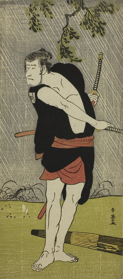 俳優市川駒三II演劇 『中学両国折』の小野貞郎役、中村劇場で1790年、1790年、1790年頃 作： Katsukawa Shunei