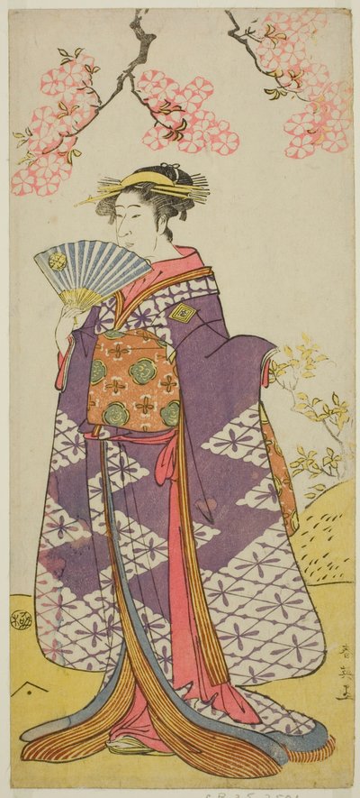 寛政3年（1791）3月、河原崎座で上演された『初緑祭曾我』の白菊夫人役二代目市川駒蔵 作： Katsukawa Shun