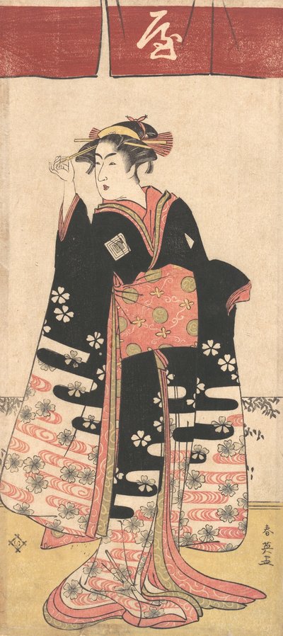 正体不明の女役の二代目俳優市川物助。 1789年。 作： Katsukawa Shun