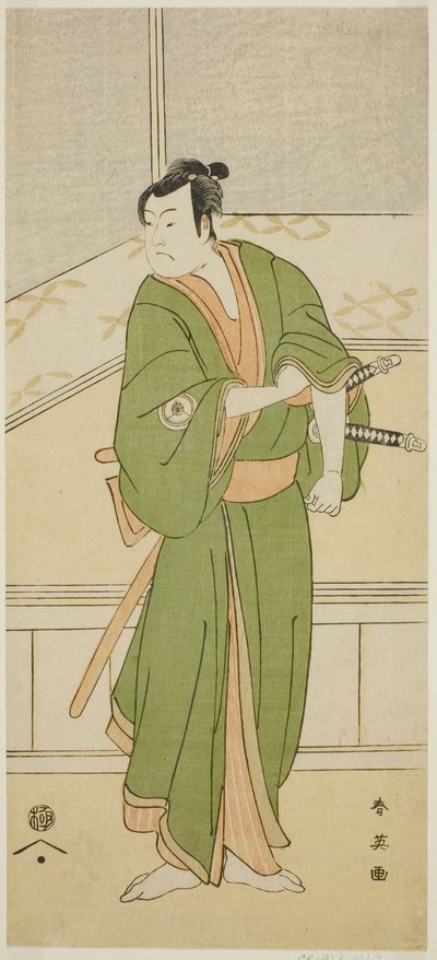 寛政5年（1793）2月、河原崎座で上演された『御前遊び相撲曽我』の白井権八役、四代目岩井半四郎 作： Katsukawa Shun