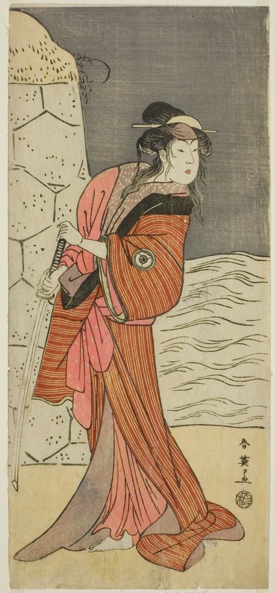 1792年（寛政4年）3月、河原崎座で上演された『京成黄金博』（？ 作： Katsukawa Shun