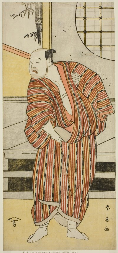 1796年(寛政8年)正月、宮古芝居小屋(？)で上演された『振分上青柳曾我』の早川又兵衛(？)役、七代目片岡仁左衛門(？) 作： Katsukawa Shun