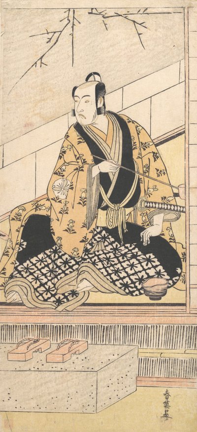 外の部屋に座っている俳優松本幸四郎 4 世、1789 年。 作： Katsukawa Shun