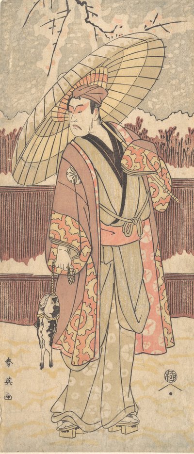 傘の下を歩く男としての第4代松本幸四郎、ca. 1796年。 作： Katsukawa Shun