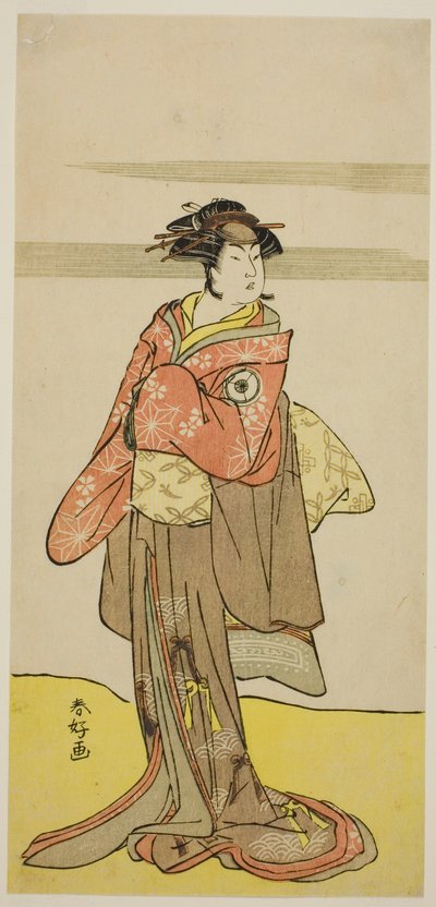 天明3年(1783)3月、中村座で上演された『江戸の花見ます曽我』の芸者お春に変装した人丸役の四代目岩井半四郎 作： 勝川春香®