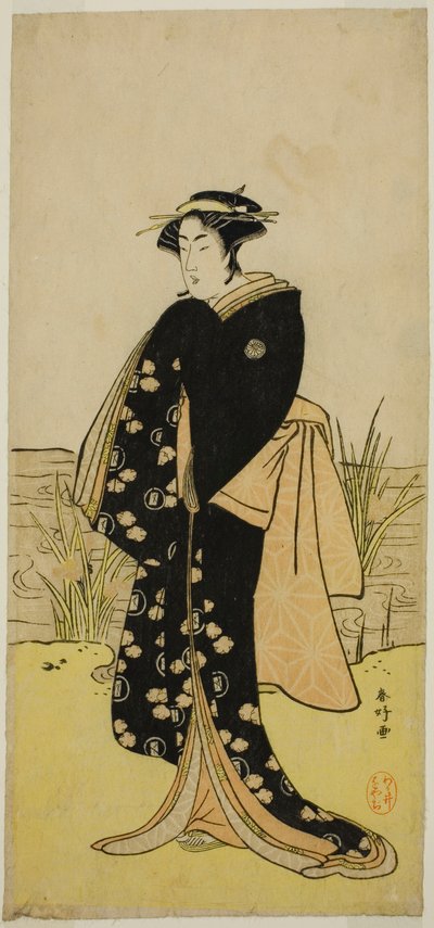 安永8年（1779）正月、市村座で上演された『純色江戸紫』お七役の三代目瀬川菊之丞 作： Katsukawa Shunkо̄