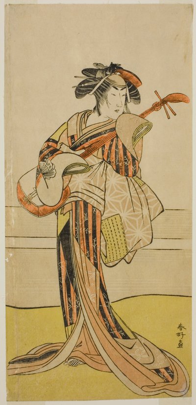 初代山下萬菊がおさんを演じた『凧蛙錦の若鷹』（1780年11月、中村座）。 作： 勝川春香®