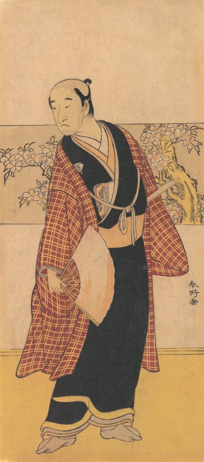 手に扇子を持って立つ無名の俳優 1743-1812年 作： Katsukawa Shunko